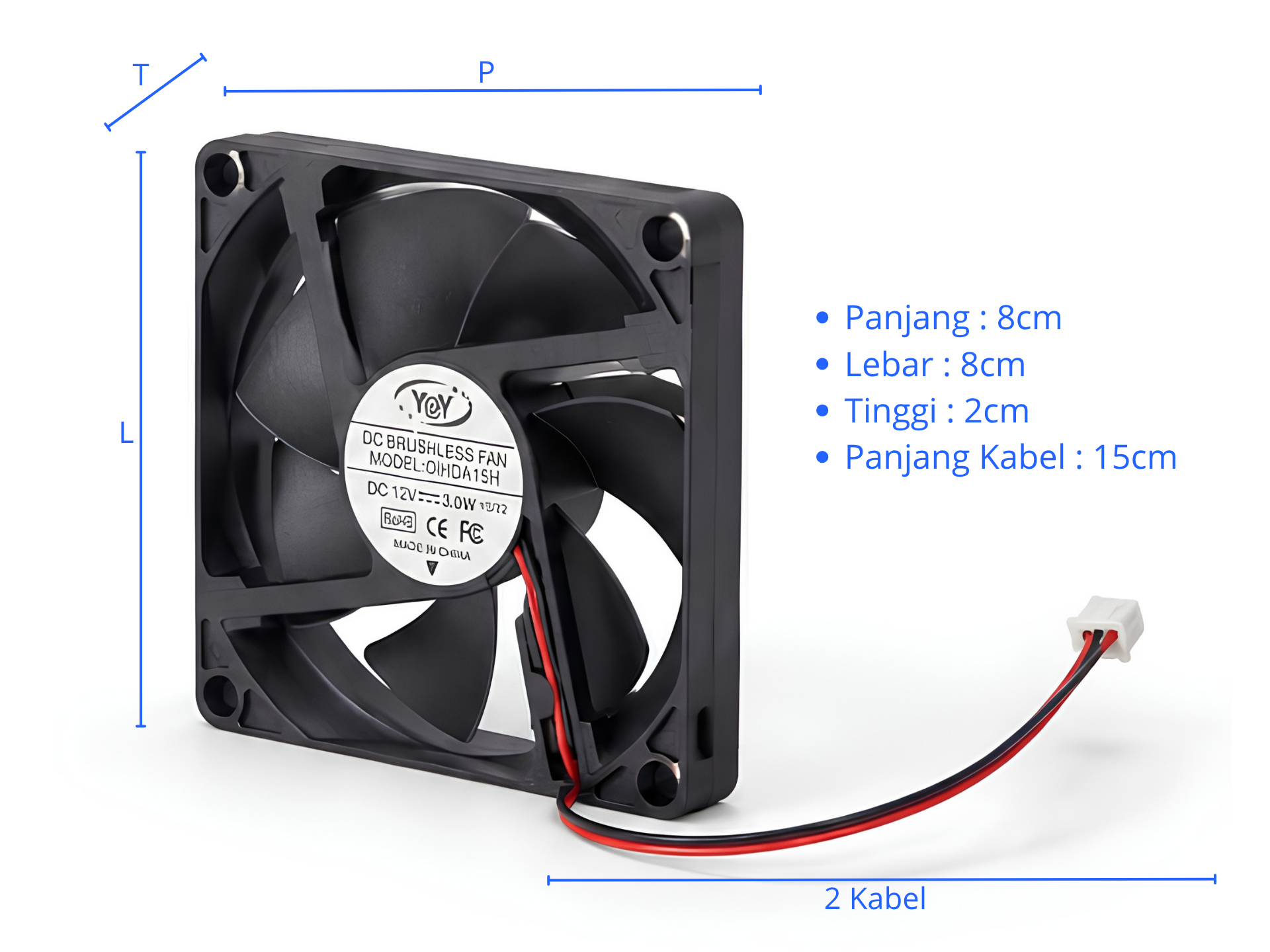 Yoy DC Brushless Fan 12V 3W - 8×8×2cm gallery thumbnail 4